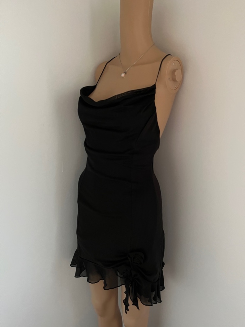 Garage Black Cowl Neck Mini Dress with Ruffle Hem